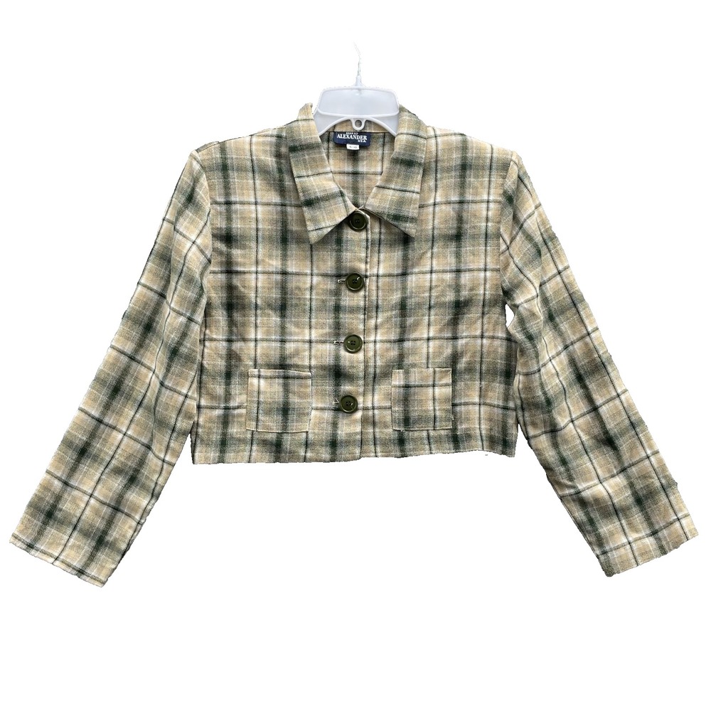 VTG David Alexander Crop Flannel Shacket Womens 9/10 Academia Outdoor 90s Preppy
